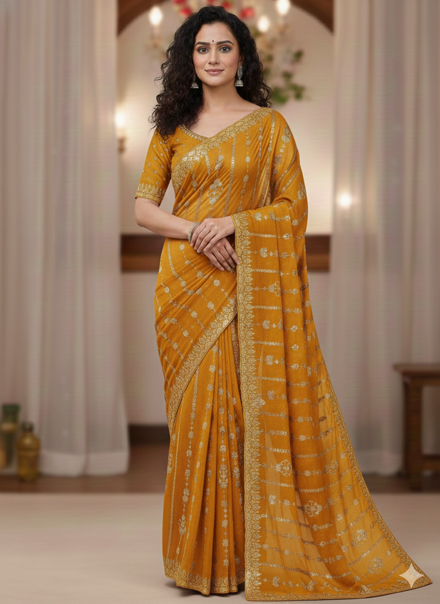SJ016 SHIMMER WITH SEQUENCE WORK SAREE WITH BLOUSE