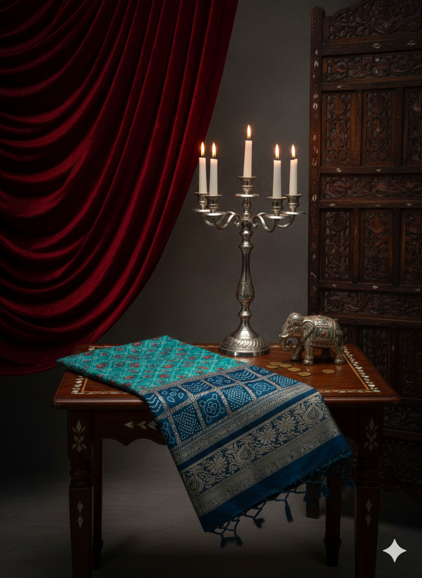 SJ023 FOIL PRINT WITH LONG BORDER WITH BANDHANI DESIGN