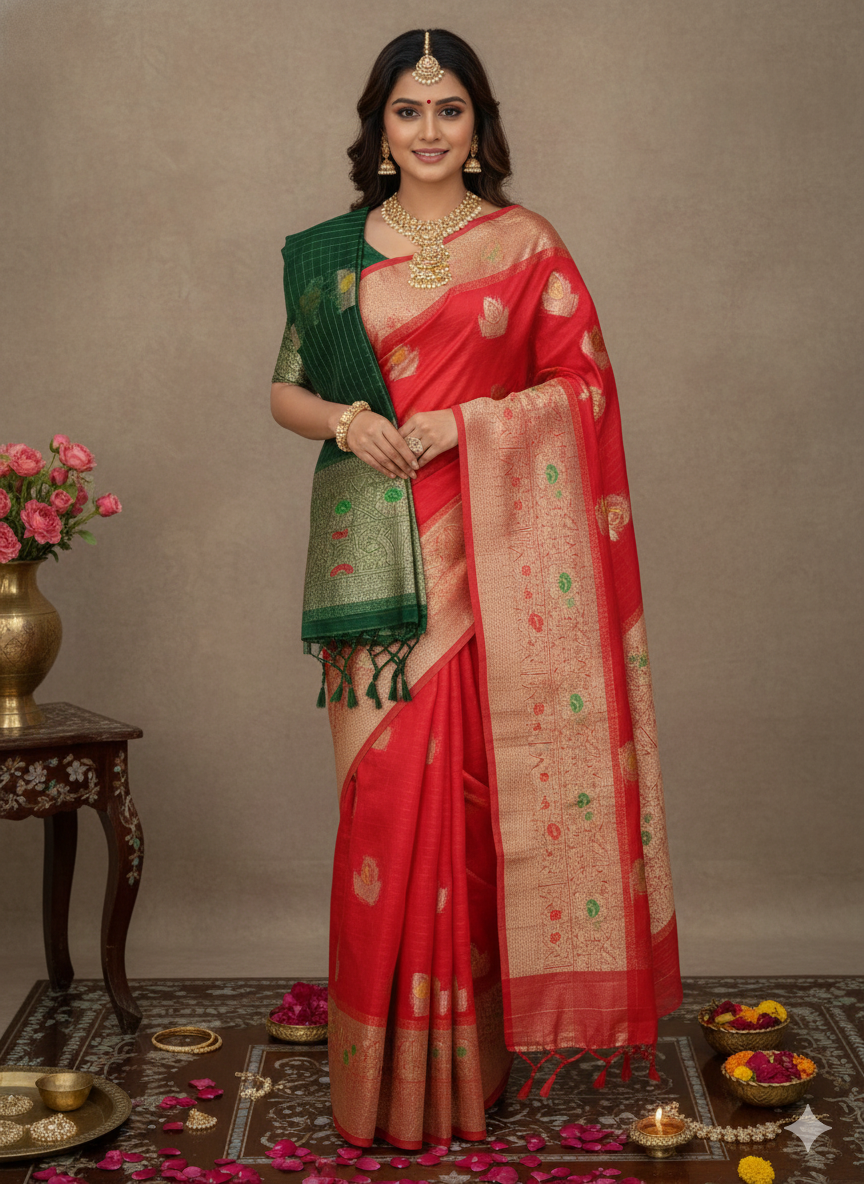 SJ025 SHIFON METERIAL LONG BORDER MEENA KARRI WORK WITH CONTREST BLOUSE