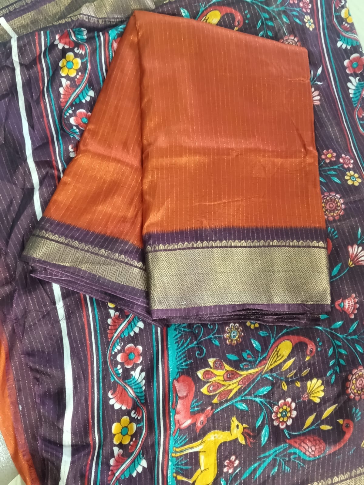 SJ067 RUSTSIK ORANGE SAREE WITH JARI LINE