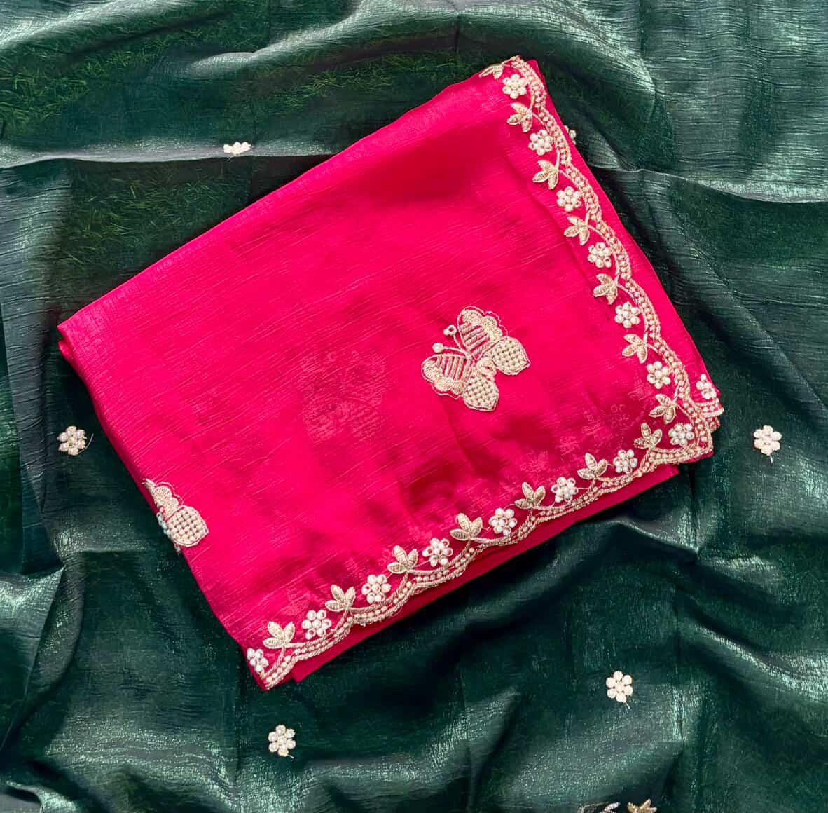 SJ038 CRUSHED SAREE WITH WORK BLOUSE