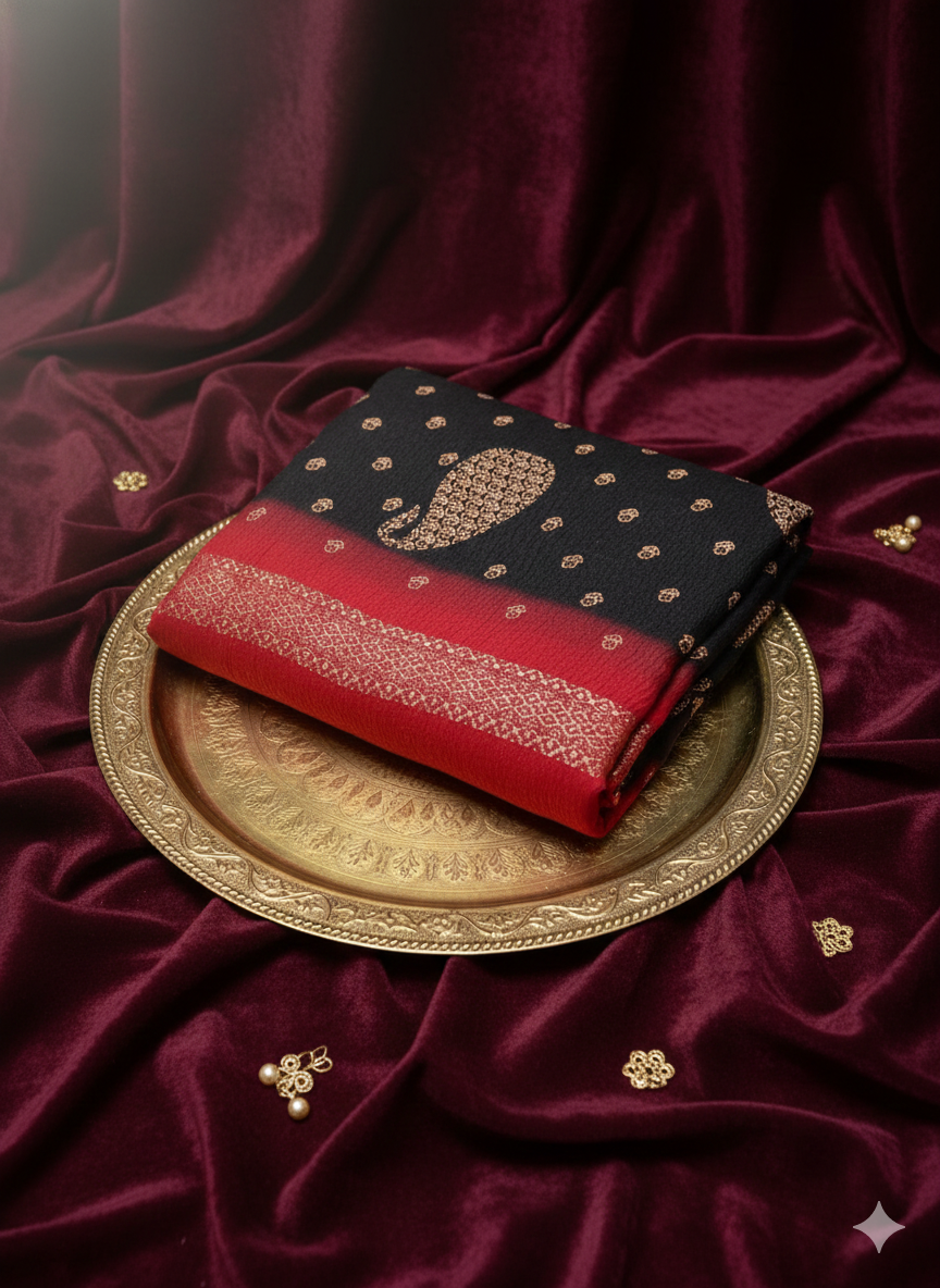 SJ017 CRUSHED GORGETTE WITH RETTA PATTA BODRER