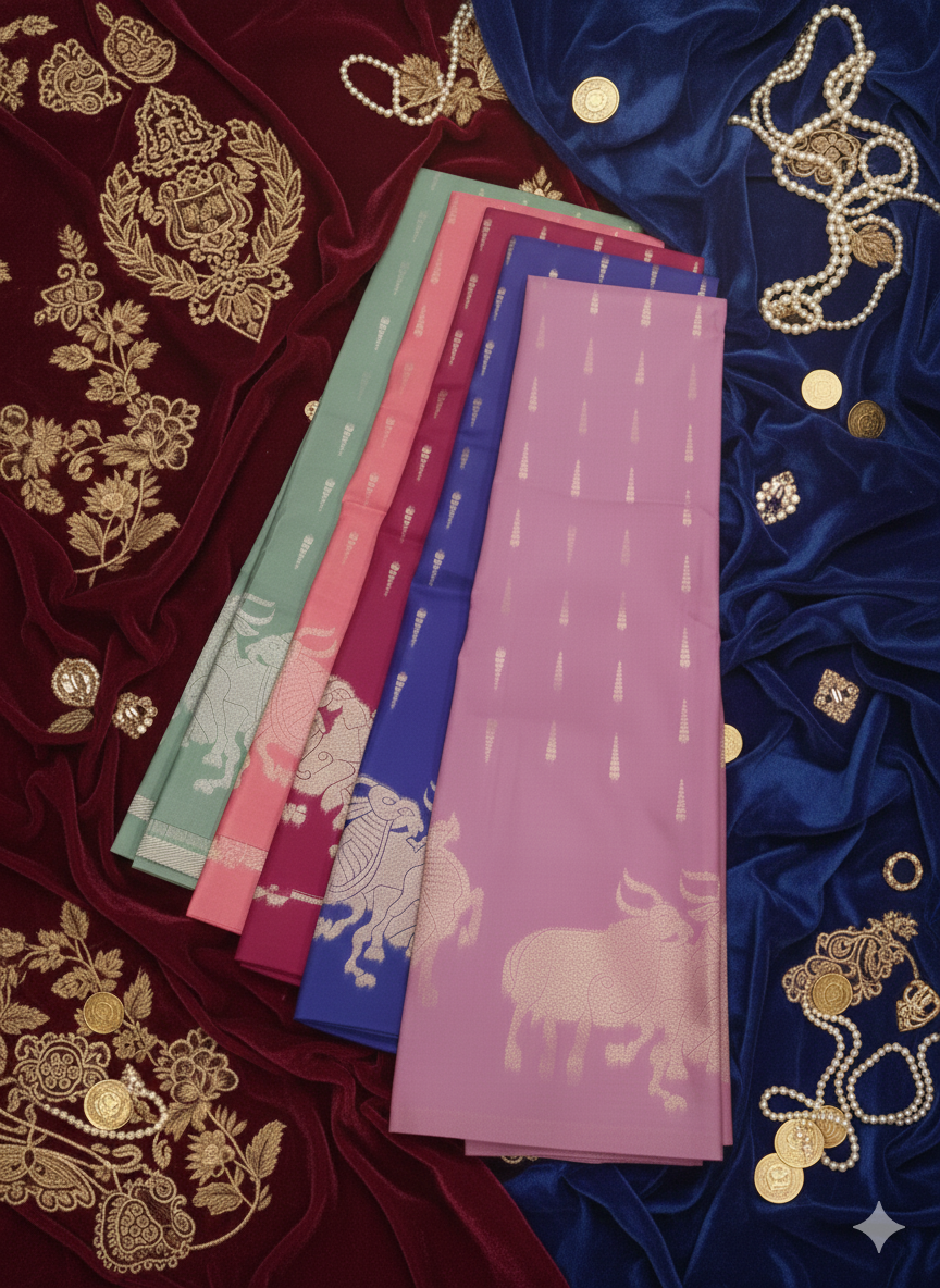 SJ019 MULBERY SILK BULL COW ZARI PRINT