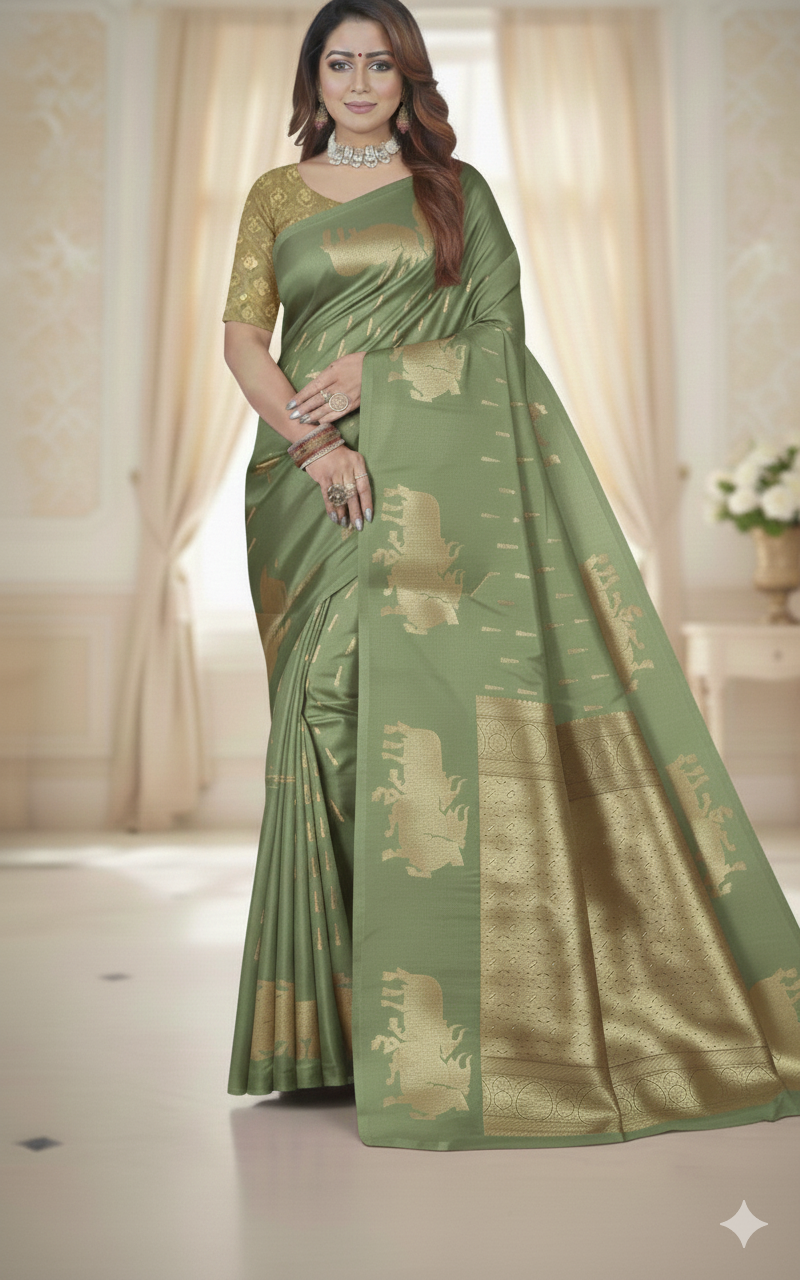 SJ019 MULBERY SILK BULL COW ZARI PRINT