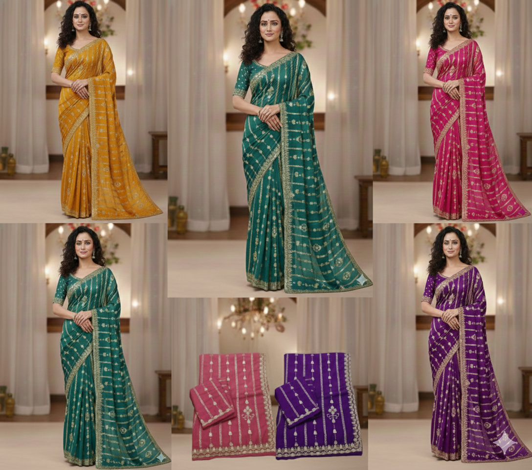 SJ016 SHIMMER WITH SEQUENCE WORK SAREE WITH BLOUSE