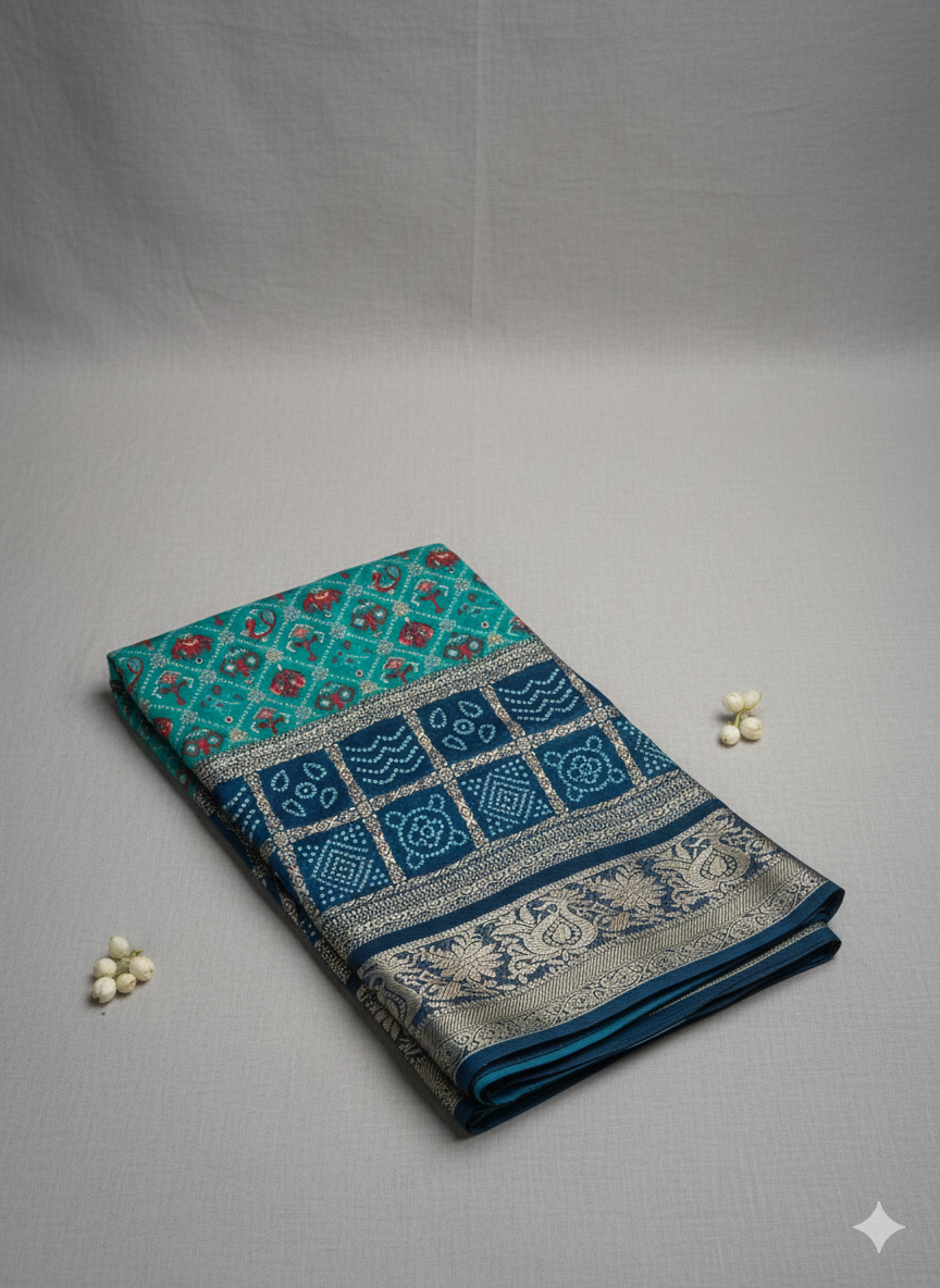 SJ023 FOIL PRINT WITH LONG BORDER WITH BANDHANI DESIGN