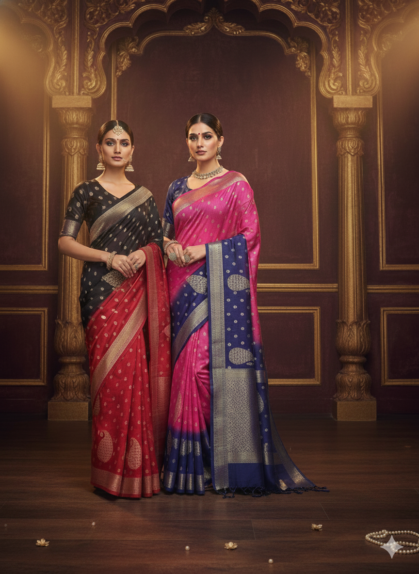 SJ017 CRUSHED GORGETTE WITH RETTA PATTA BODRER