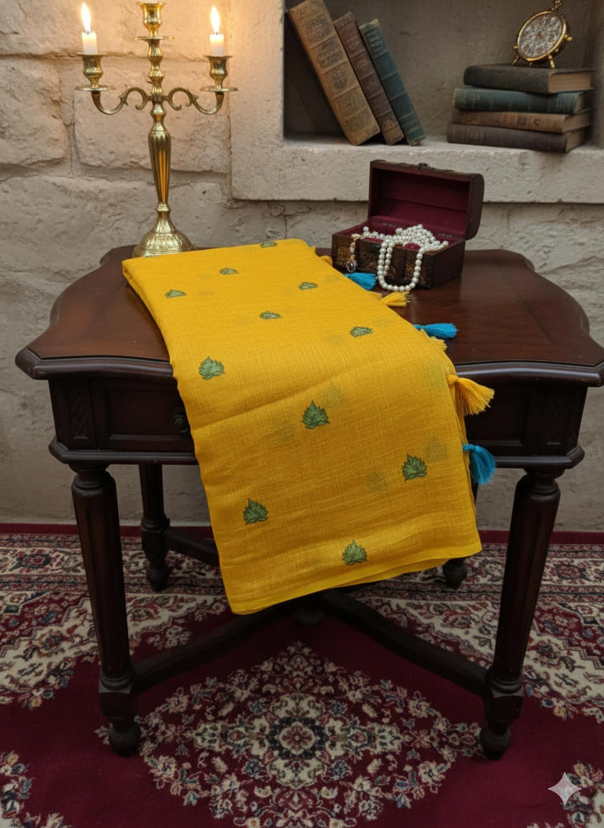 SJ006 LENIN COTTON YELLOW SAREE