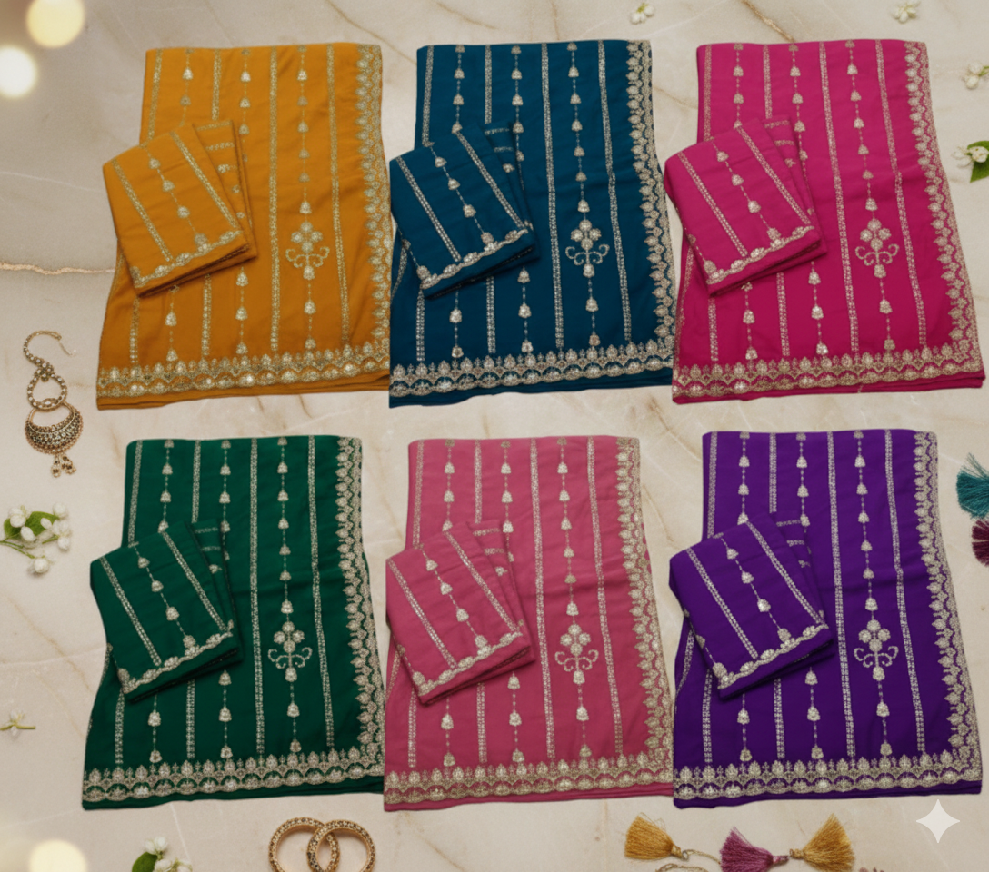 SJ016 SHIMMER WITH SEQUENCE WORK SAREE WITH BLOUSE