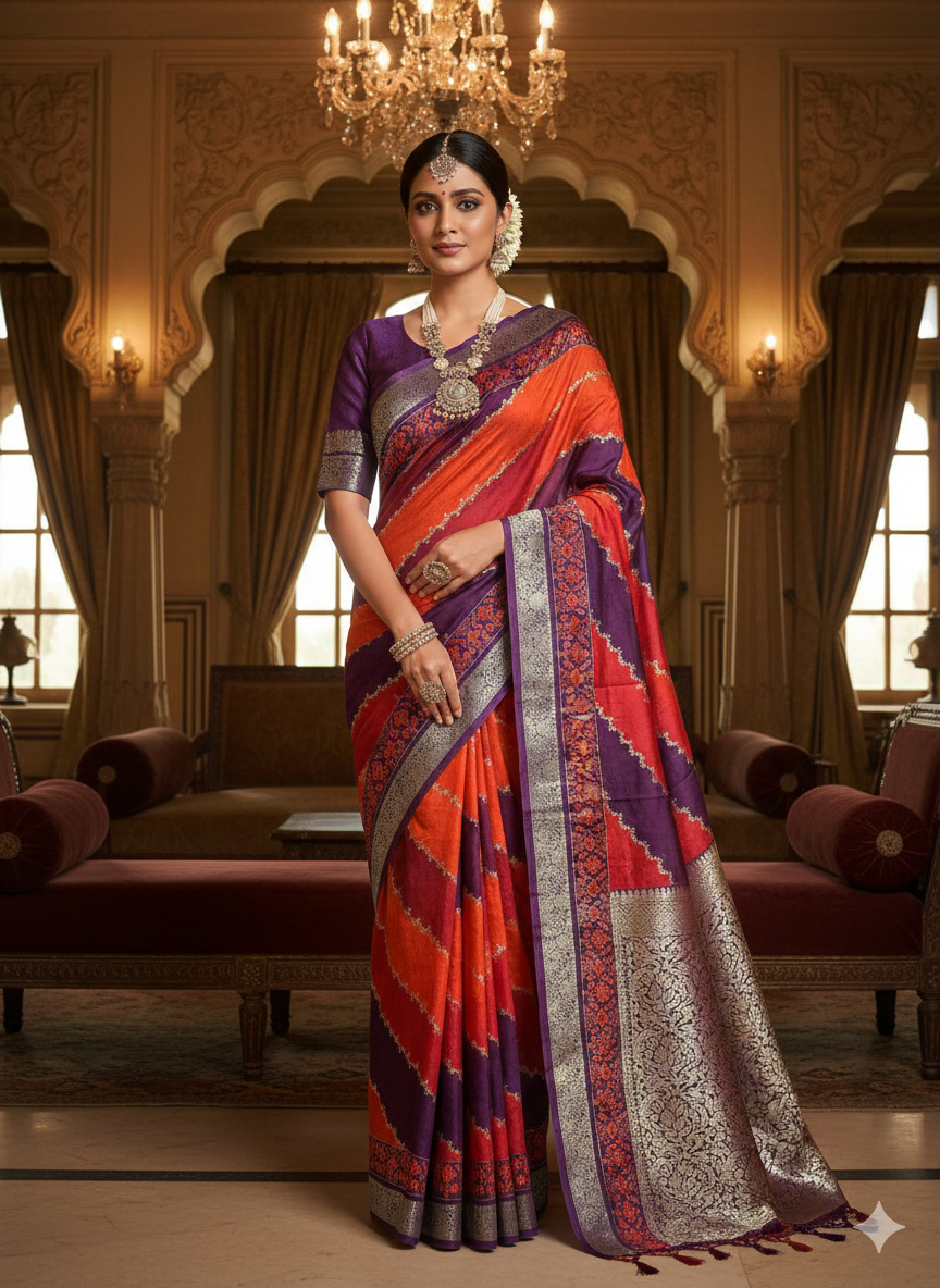 SJ075 MARSHMALLOW FABRIC SAREE WITH MULTICOLOUR