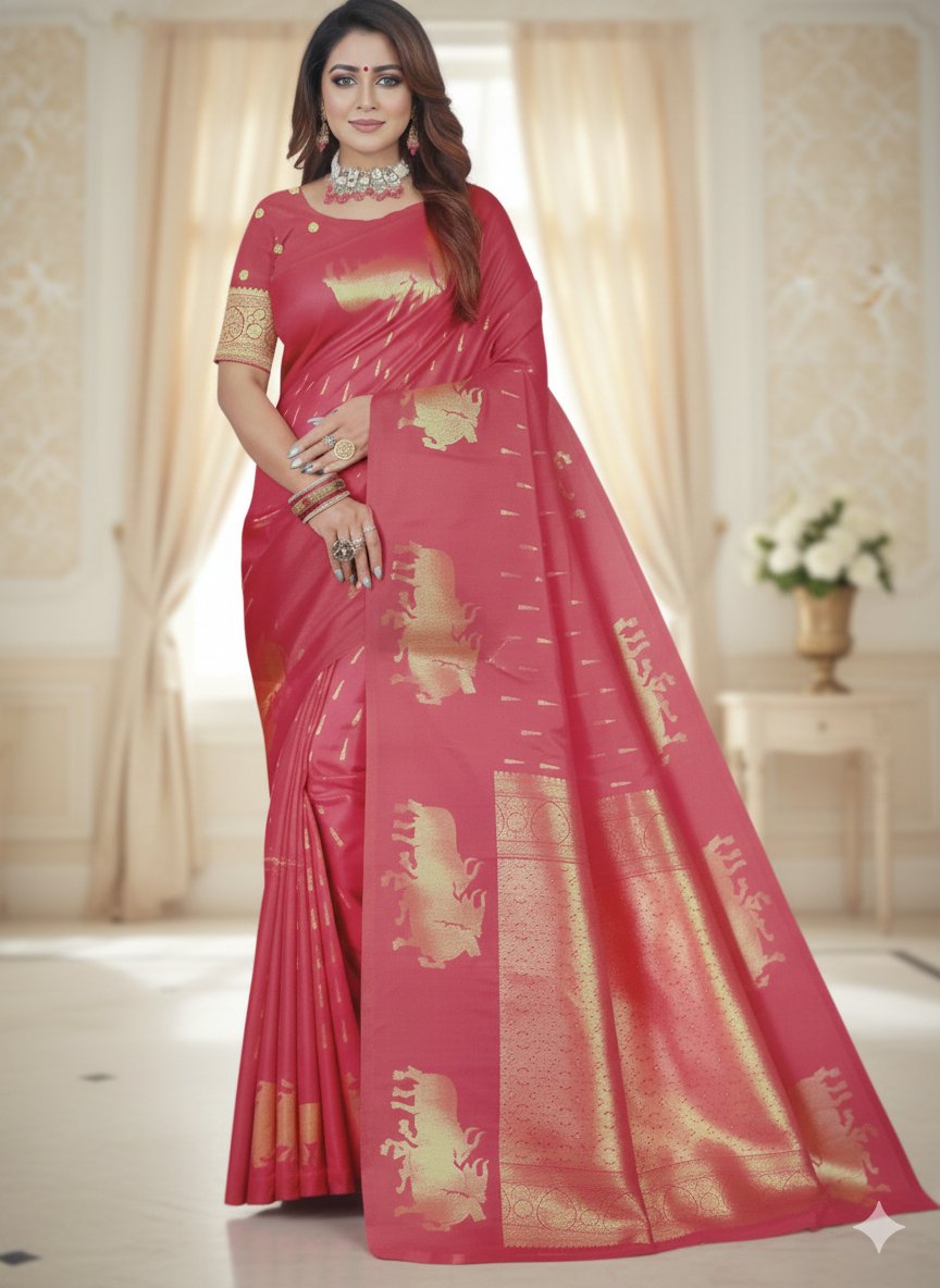 SJ019 MULBERY SILK BULL COW ZARI PRINT