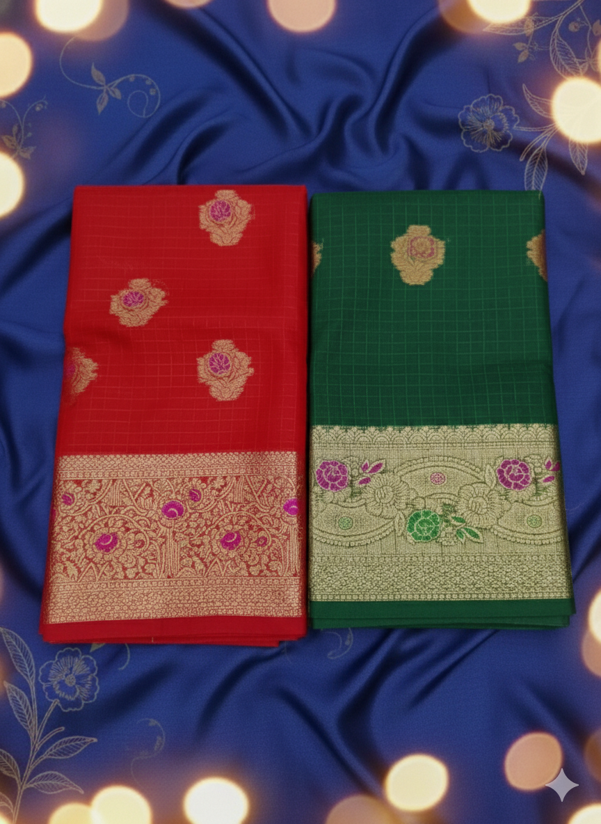 SJ025 SHIFON METERIAL LONG BORDER MEENA KARRI WORK WITH CONTREST BLOUSE