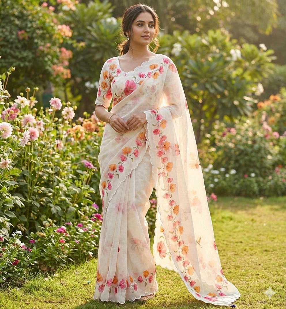 SJ032 EXCLUSIVE LINEN COTTON WITH FLORAL PRINT