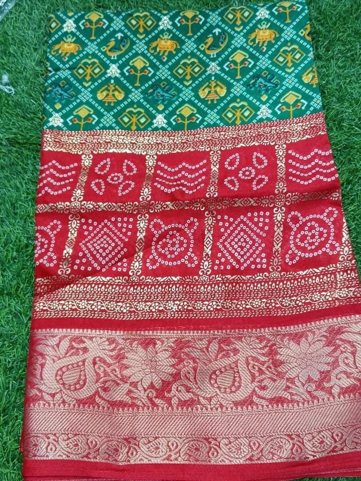 SJ023 FOIL PRINT WITH LONG BORDER WITH BANDHANI DESIGN