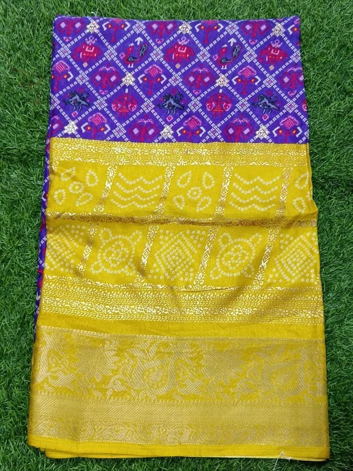 SJ023 FOIL PRINT WITH LONG BORDER WITH BANDHANI DESIGN
