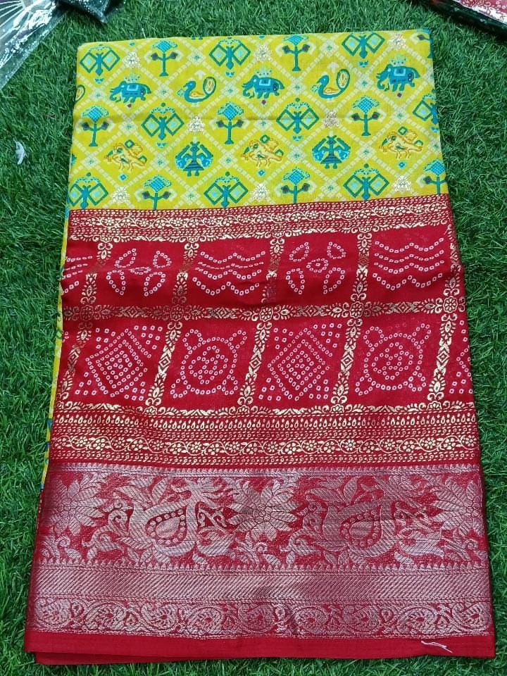 SJ023 FOIL PRINT WITH LONG BORDER WITH BANDHANI DESIGN