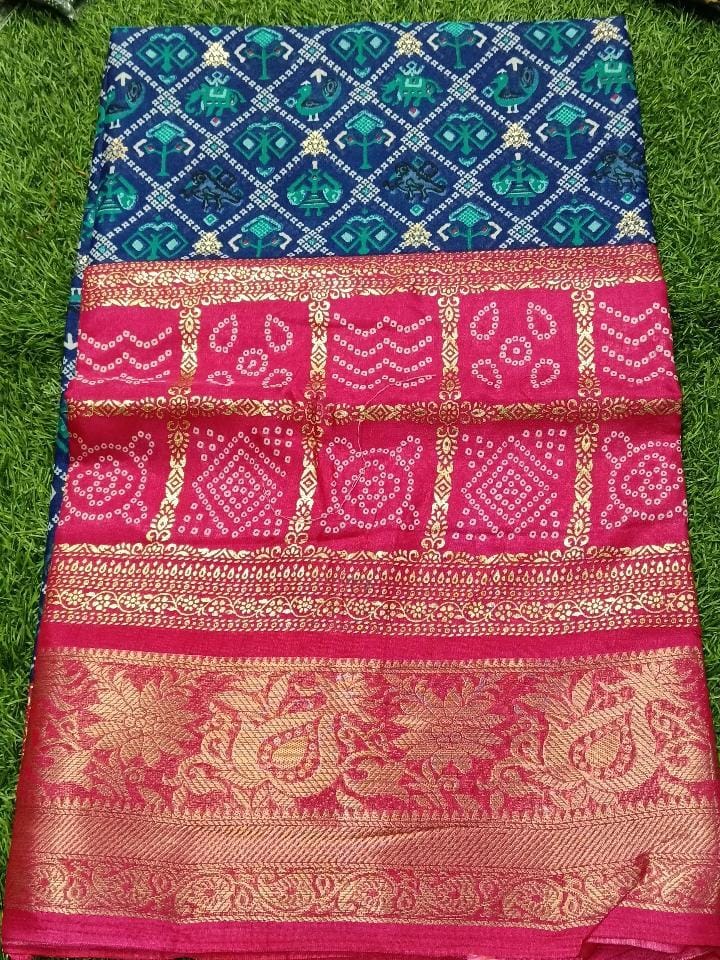 SJ023 FOIL PRINT WITH LONG BORDER WITH BANDHANI DESIGN
