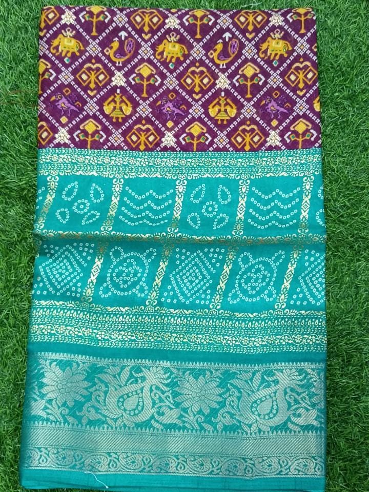 SJ023 FOIL PRINT WITH LONG BORDER WITH BANDHANI DESIGN