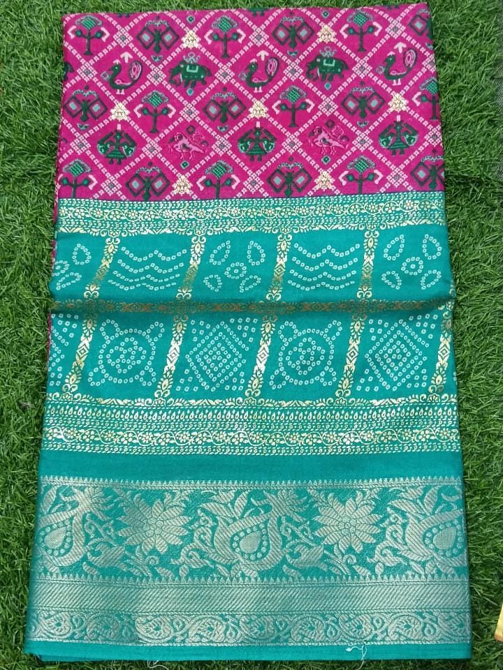 SJ023 FOIL PRINT WITH LONG BORDER WITH BANDHANI DESIGN