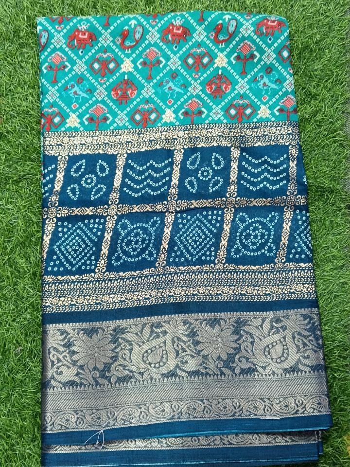 SJ023 FOIL PRINT WITH LONG BORDER WITH BANDHANI DESIGN