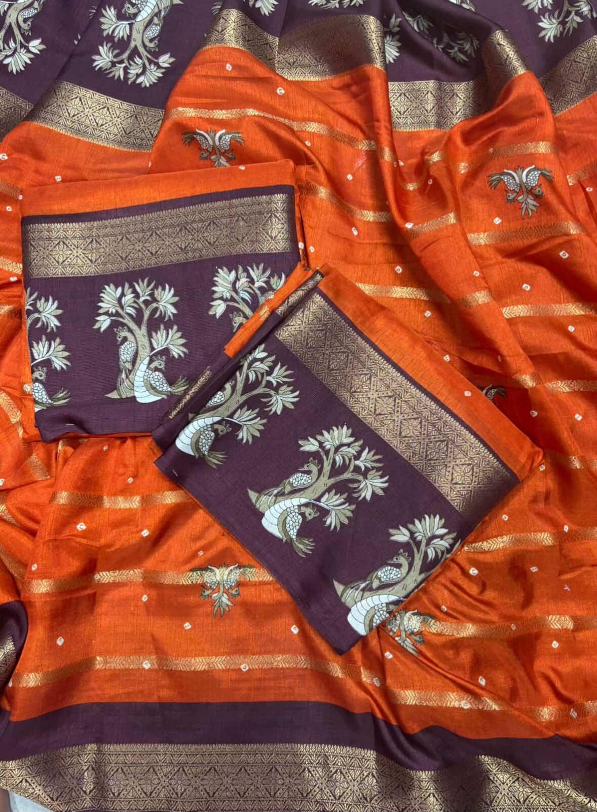 SJ030-RUSTY ORANGE SAREE WITH DEEP PLUM BORDER