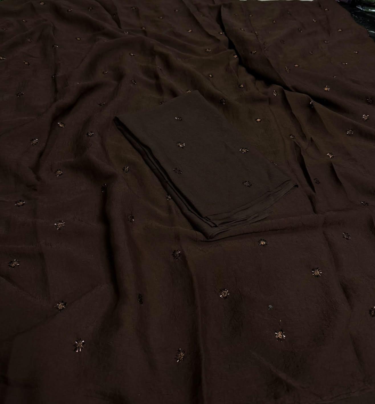 SJ149full brown crust material elegant saree