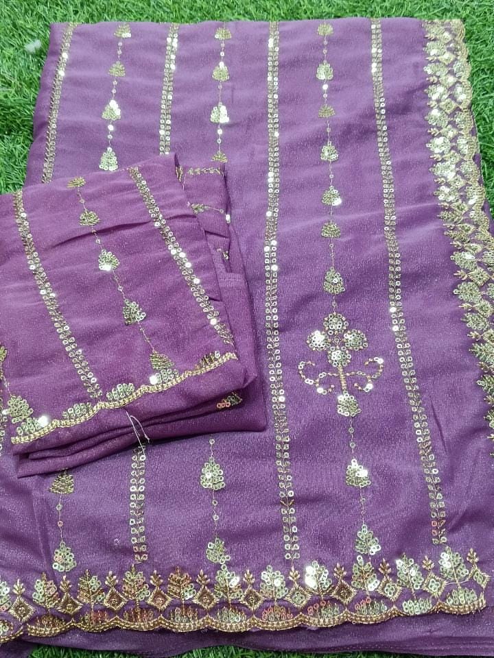 SJ016 SHIMMER WITH SEQUENCE WORK SAREE WITH BLOUSE