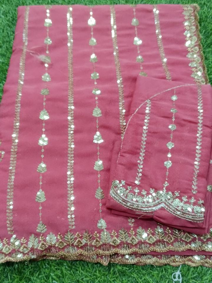 SJ016 SHIMMER WITH SEQUENCE WORK SAREE WITH BLOUSE