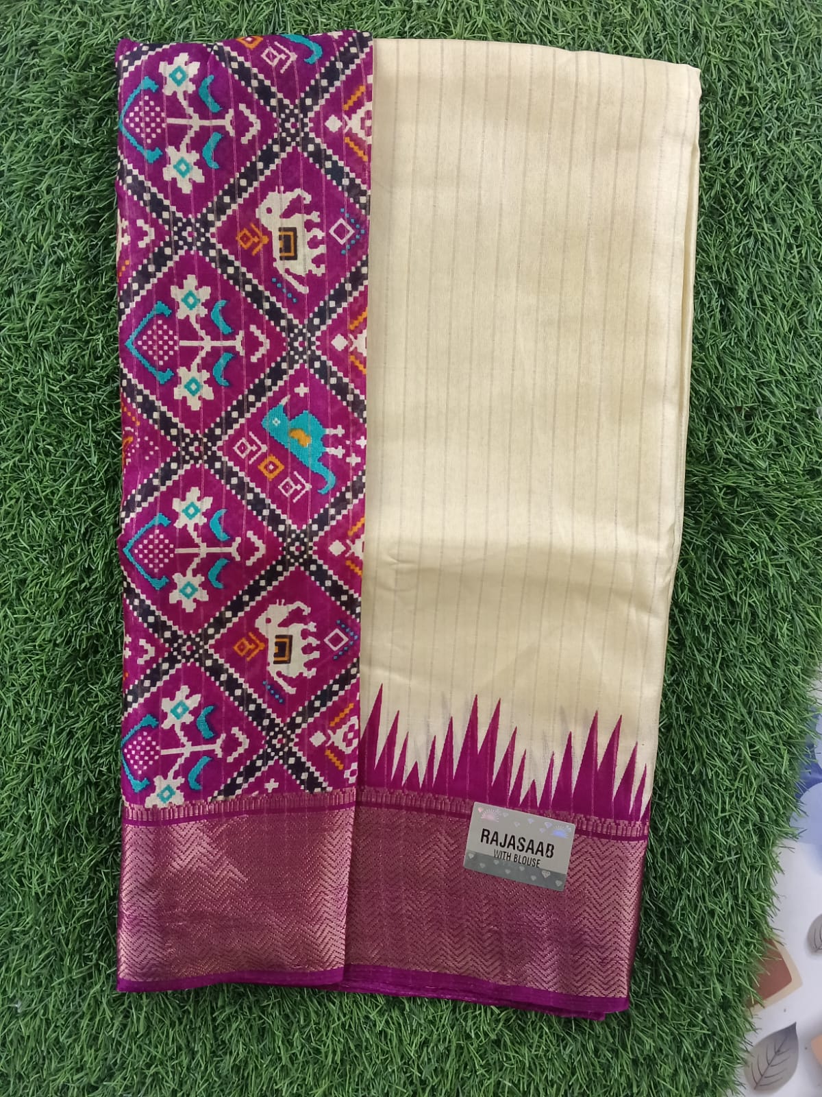 SJ055 DOLO ZARI LINE SAREE WITH  DIGITAL PRINTED BLOUSE