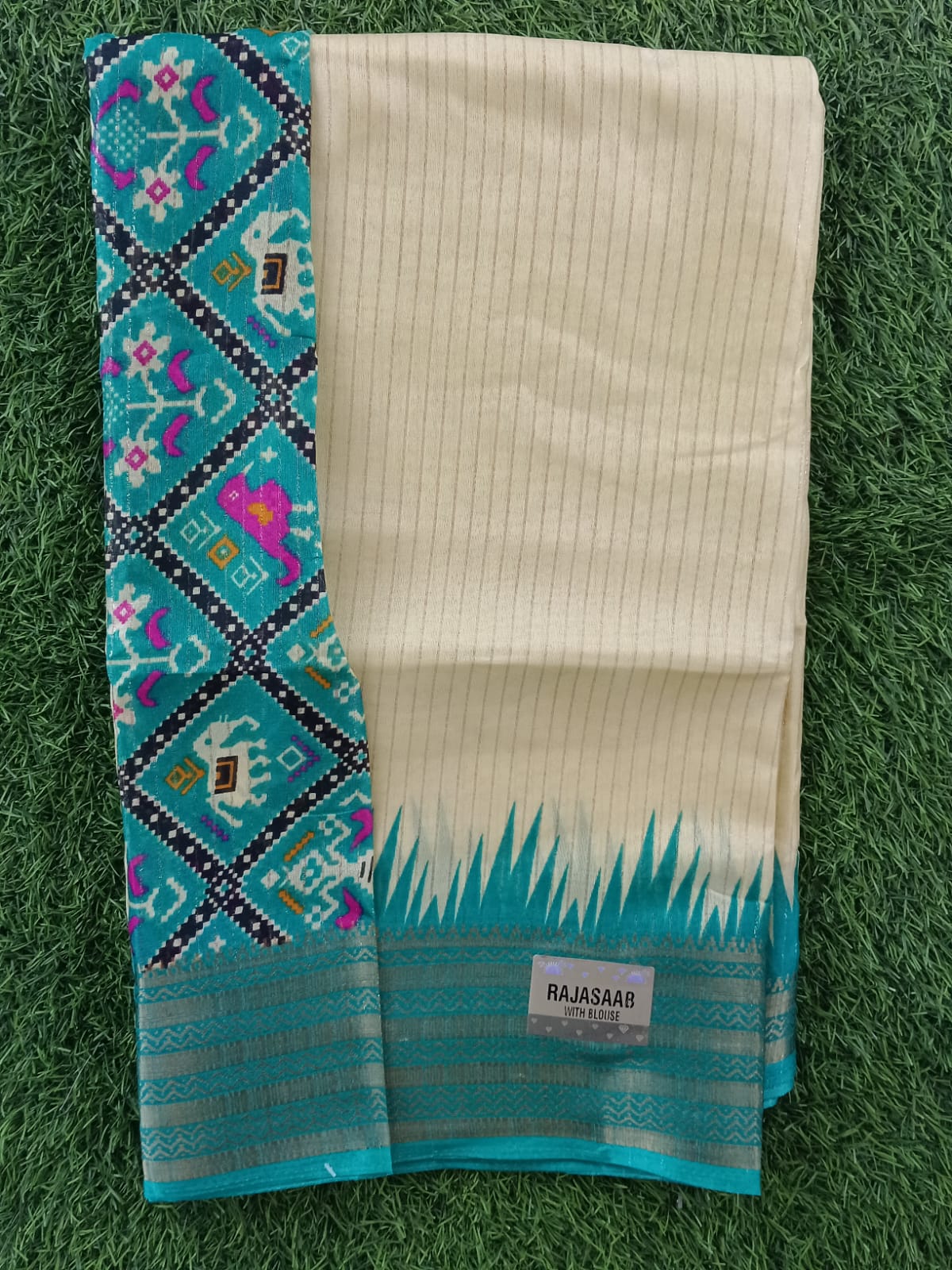 SJ055 DOLO ZARI LINE SAREE WITH  DIGITAL PRINTED BLOUSE