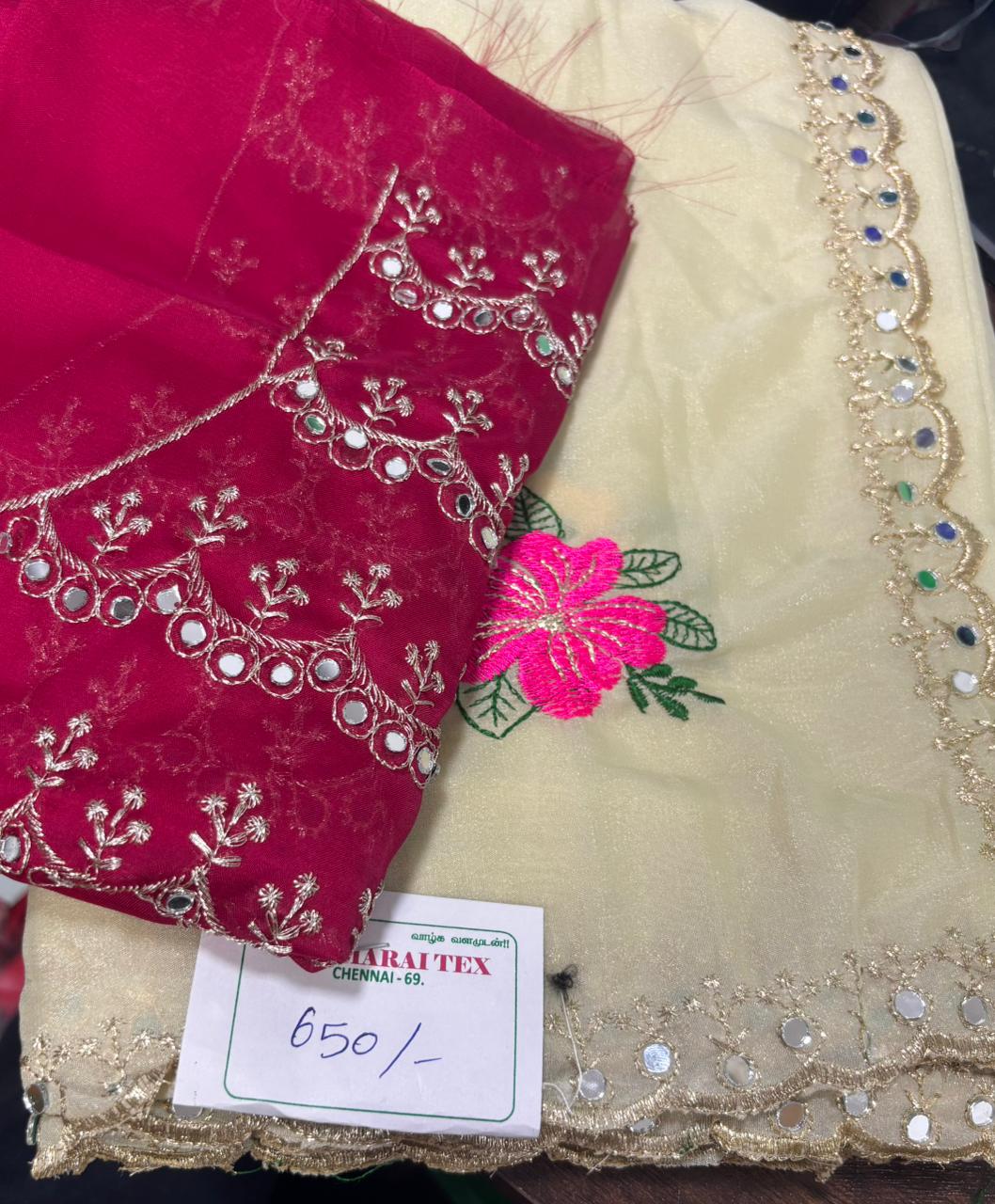 SJ045 ORIGINAL MIRROR WITH EMBROIDARY WORK SAREE