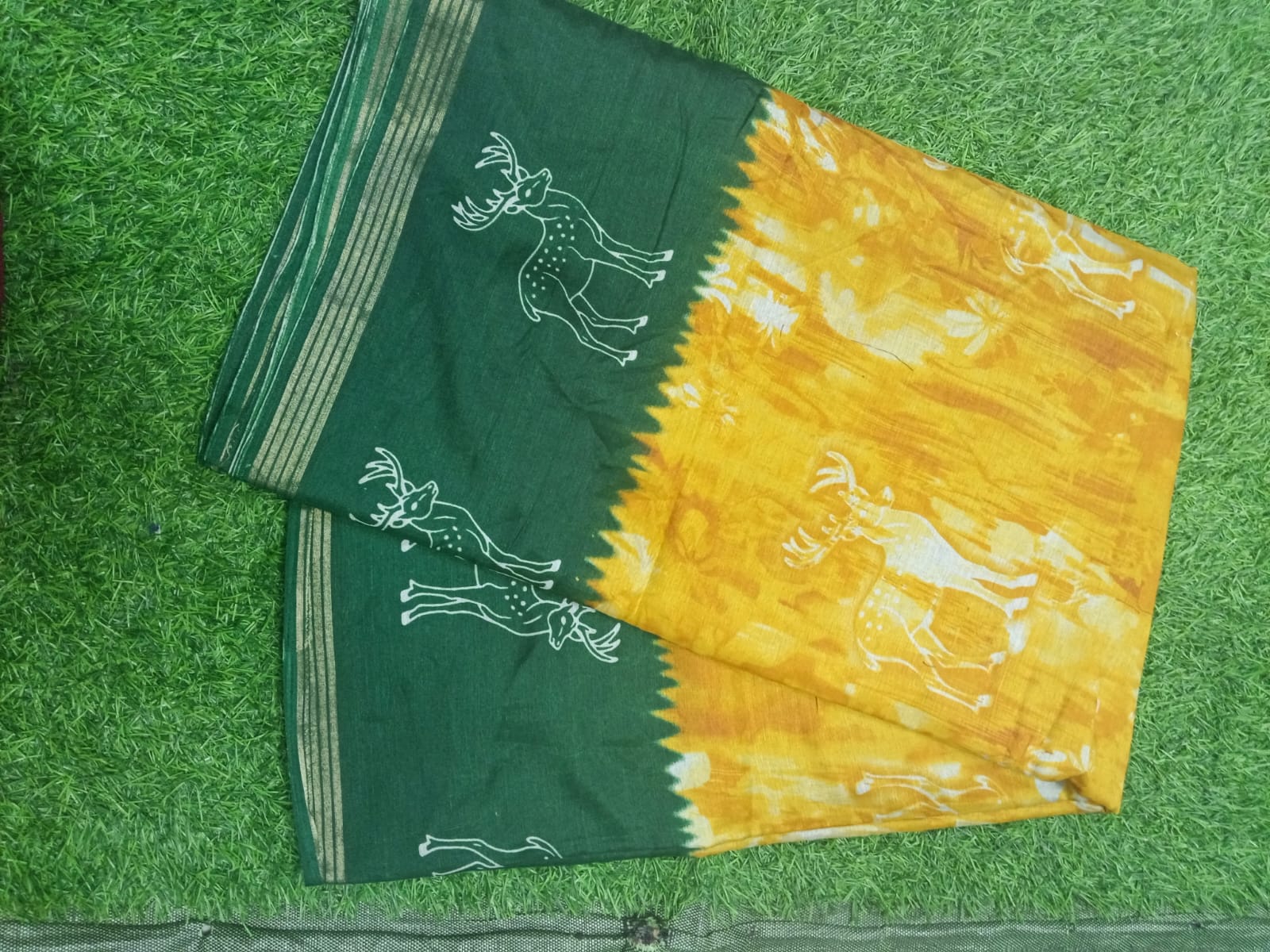 SJ092   DEER PRINTED  COTTON MIXED SAREE