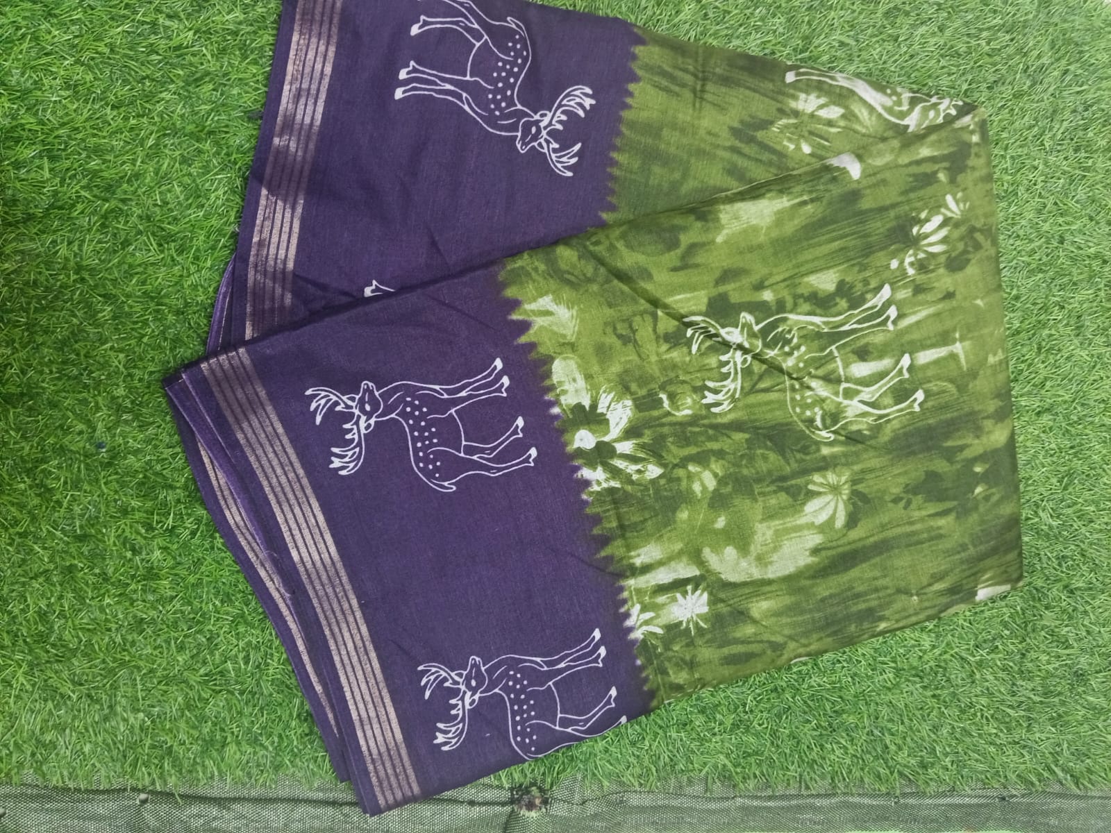 SJ092   DEER PRINTED  COTTON MIXED SAREE