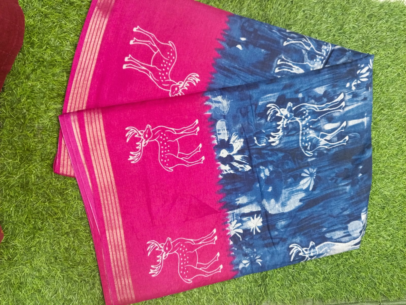 SJ092   DEER PRINTED  COTTON MIXED SAREE