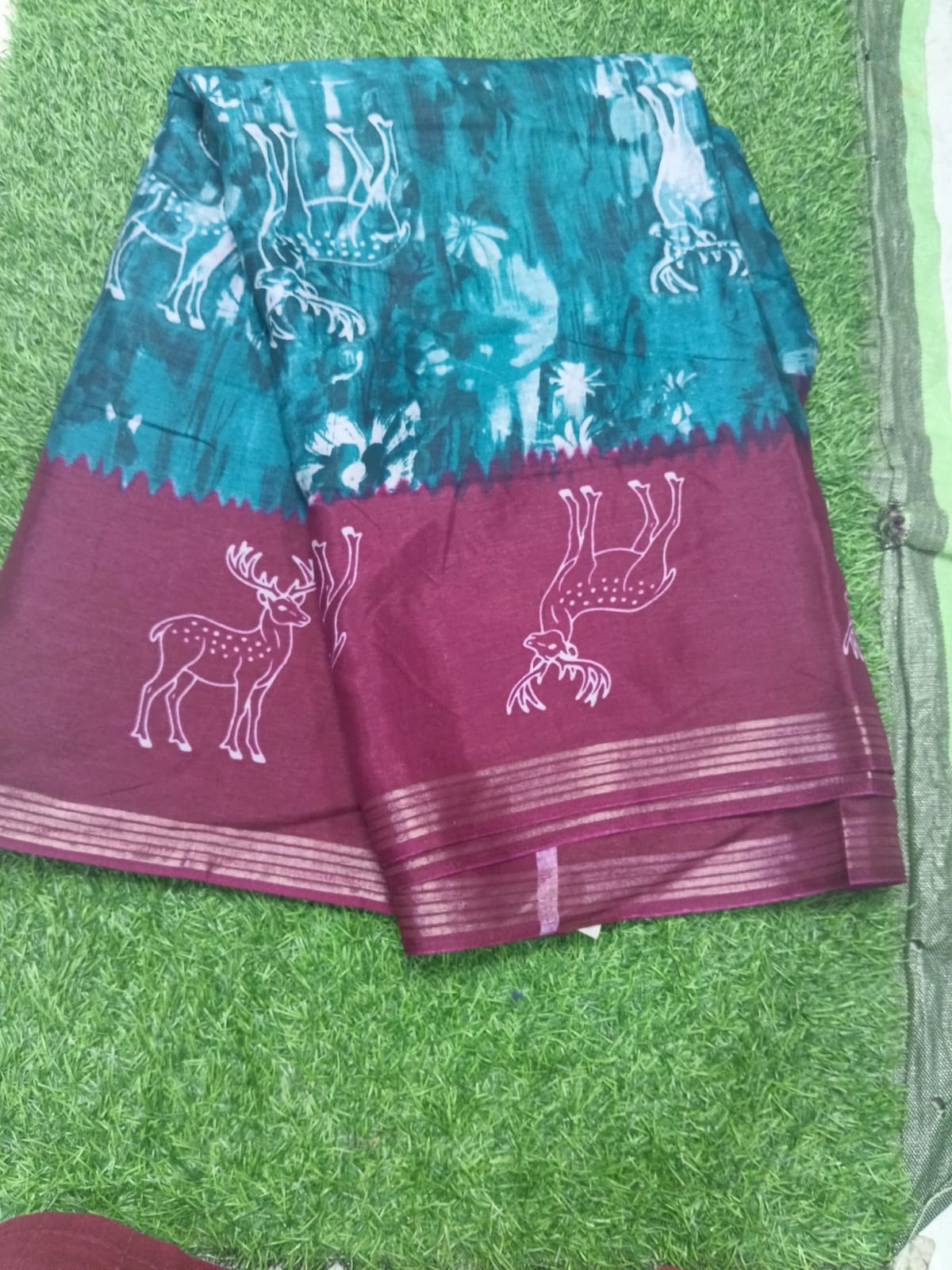 SJ092   DEER PRINTED  COTTON MIXED SAREE