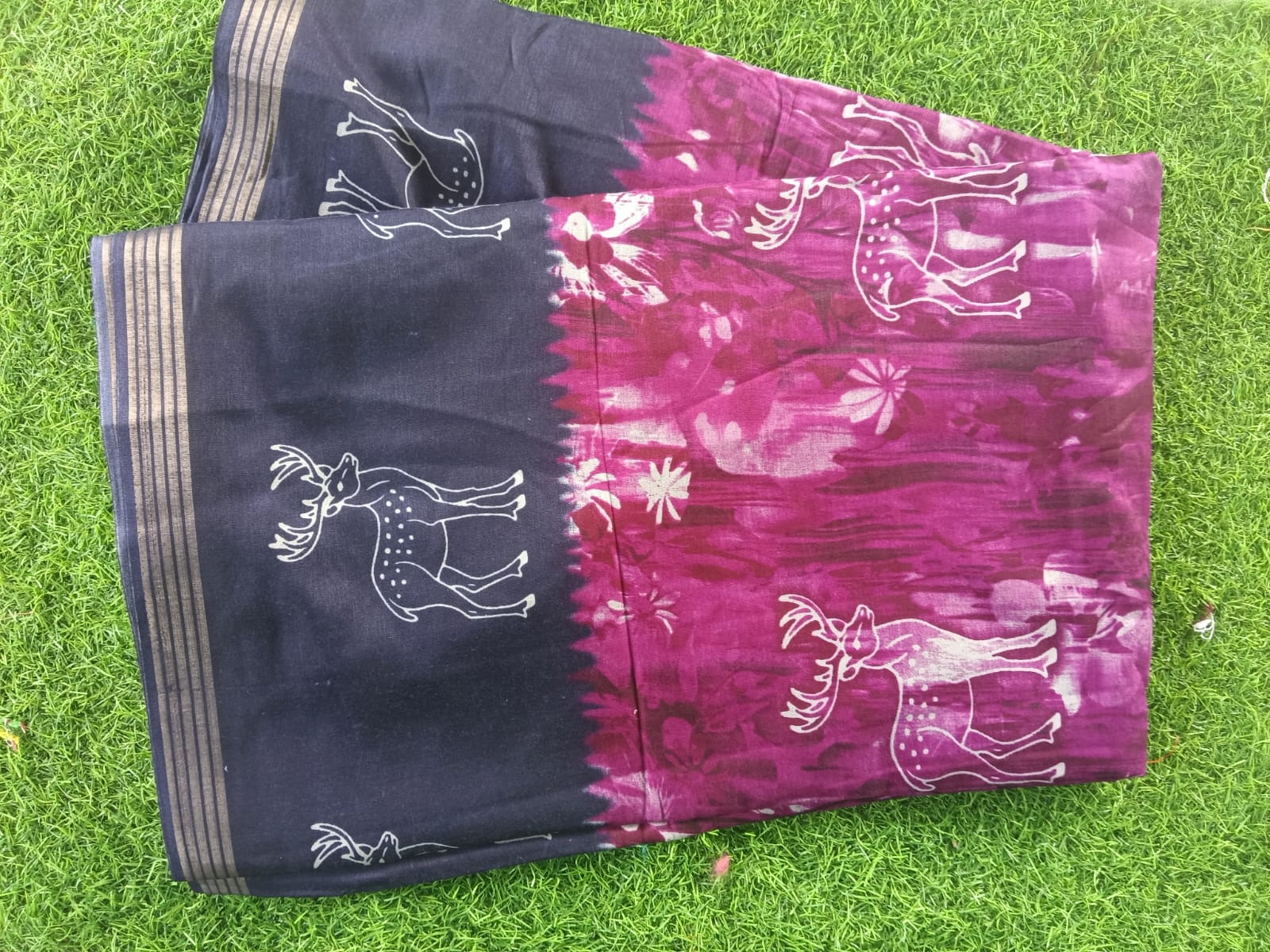 SJ092   DEER PRINTED  COTTON MIXED SAREE