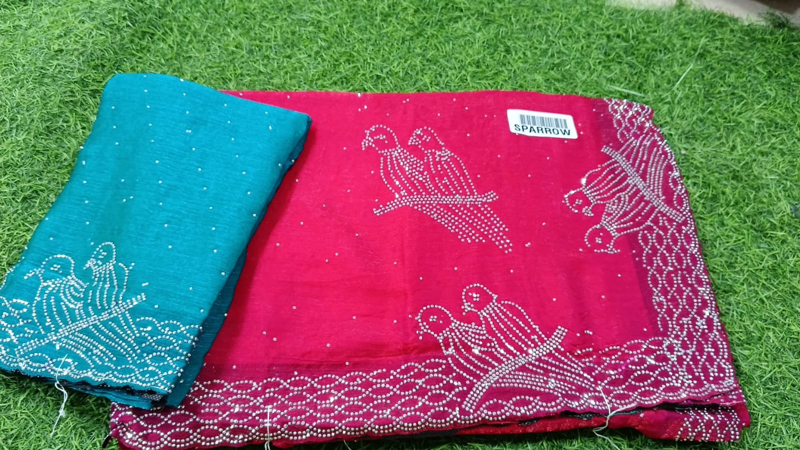SJ123 STONE WORK KURUVI   SPAY SILK SAREE