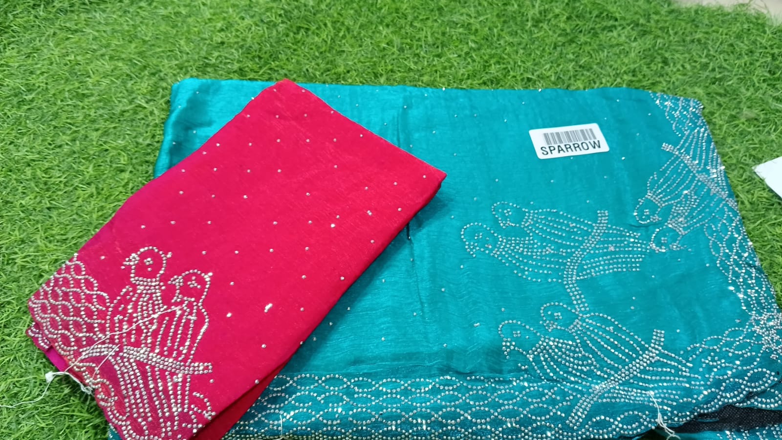 SJ123 STONE WORK KURUVI   SPAY SILK SAREE