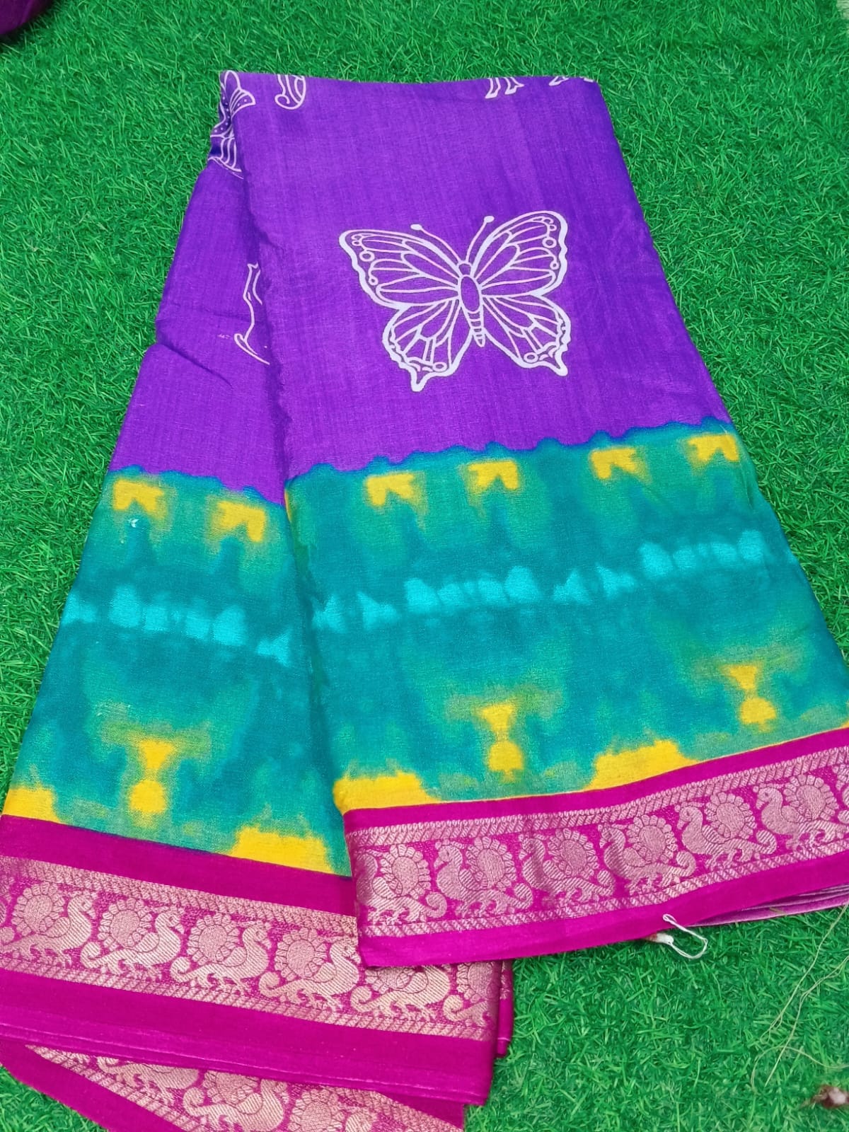 SJ128 SHIBORI PRINT DOUVLE COLOUR SAREE