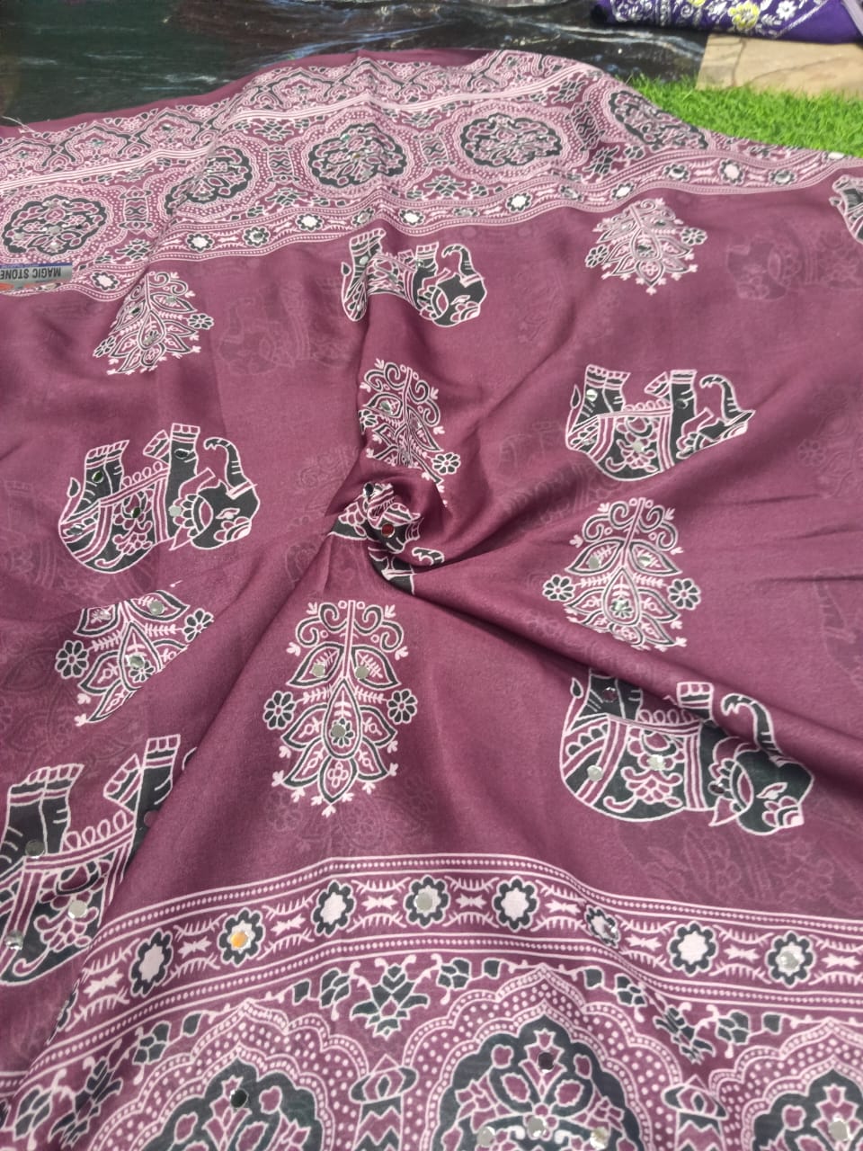 Sj131 elephant mirror work saree
