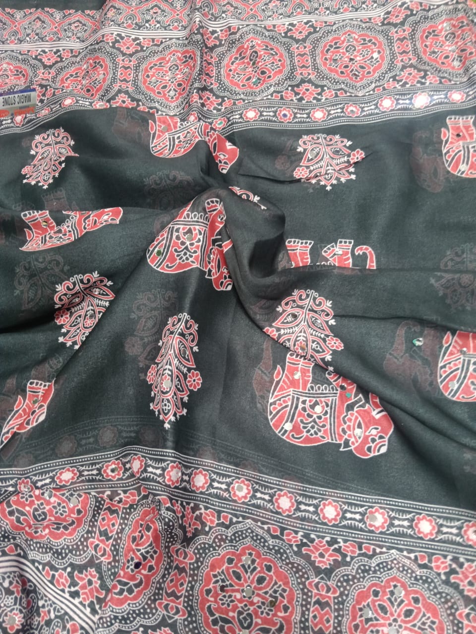 Sj131 elephant mirror work saree